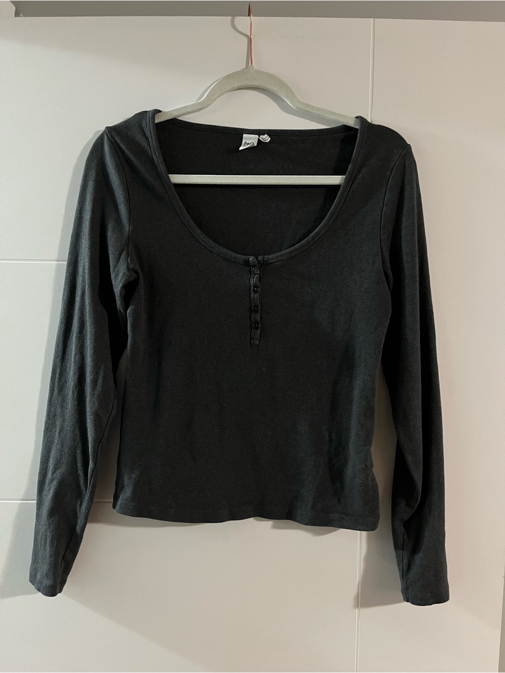 Simons Dark Grey Long-Sleeve Scoop Neck Henley Top